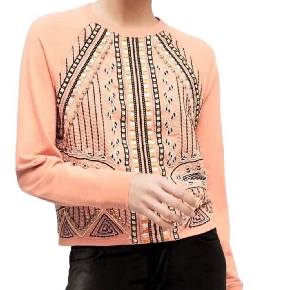 Anthropologie Pink Embellished Crewneck Sweater - Picture 2 of 13